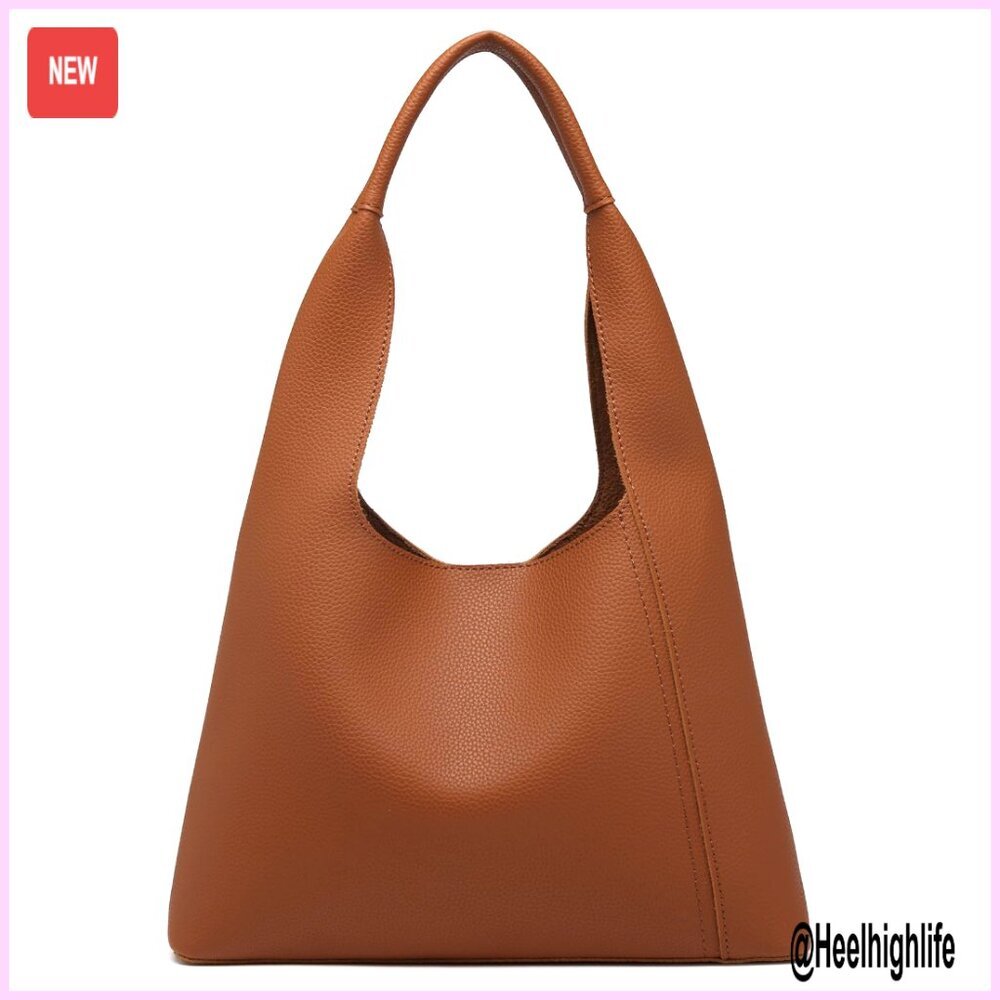 Slouchy Hobo Shoulder Bag PU Leather Tote Work Purse Minimal Chic - Picture 1 of 7